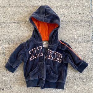 Nike baby velour hoodie, navy blue and orange
